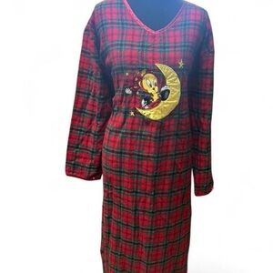 Vintage 1999 Warner Bros Studio Tweety Bird plaid nightgown cotton Cottagecore